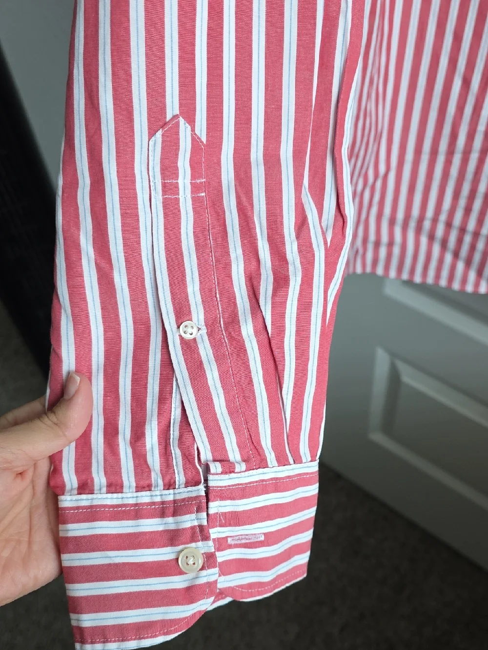 J. Crew Secret Wash Relaxed Striped Button-Down Shirt - Red & White Large G061